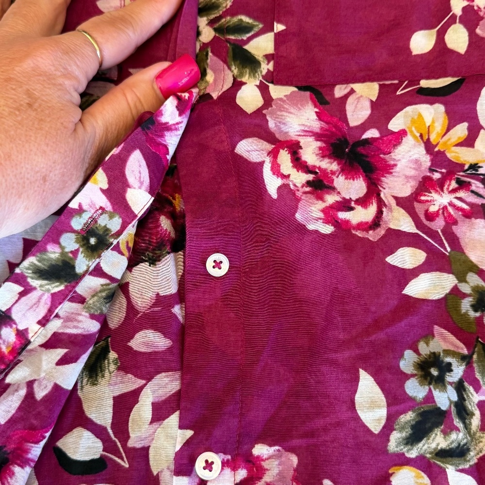 White House Black Market Purple Floral Long Sleeve Silk Blend Shirt, Size 8 - Picture 7 of 12